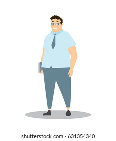 Fat office worker, manager with glasses and tie
vector flat character illustration
