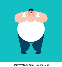 Fat OMG Scared. Stout Guy Oh My God Emoji. Frightened Big Man. Vector Illustration