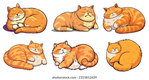 The fat orange cat is sleeping and resting happily.