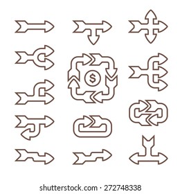 Fat outline arrows for directions and algorithms. There is an empty space inside each arrow.