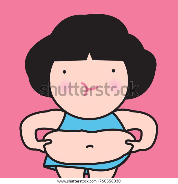 ピンクの背景に太った太った太ったおなかをつねる太った女性コンセプトカードの文字イラスト のベクター画像素材 ロイヤリティフリー