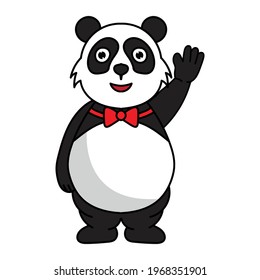 Fat Panda Mascot cartoon character illustration raises his hand bye bye