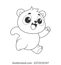 Fat panda is running happily for coloring