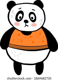 Fat panda in a sweater, illustration, vector on white background.