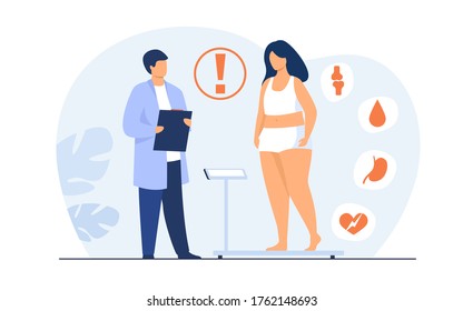 Fat patient visiting doctor. Woman suffering from overweight, obesity, heart disease, having diabetes risk. Can be used for health problem, lifestyle, medical help concept