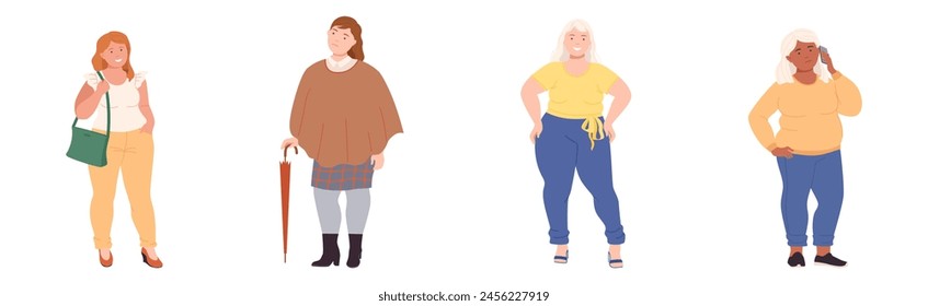 Personajes de Personas de grasa con cuerpo completo y conjunto de Vectores de obesidad