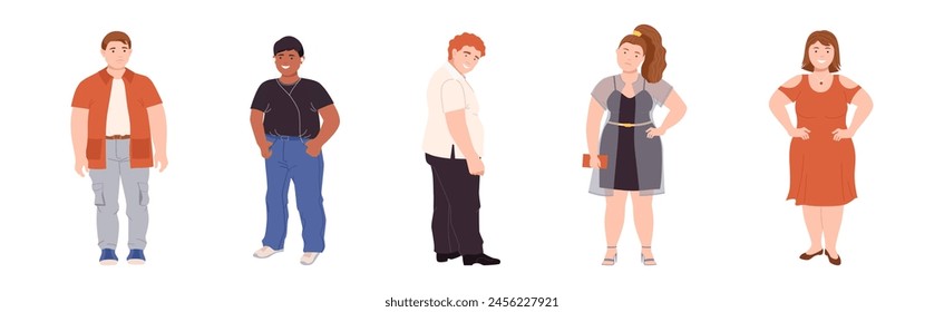 Personajes de Personas de grasa con cuerpo completo y conjunto de Vectores de obesidad