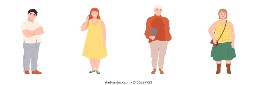 Personajes de Personas de grasa con cuerpo completo y conjunto de Vectores de obesidad