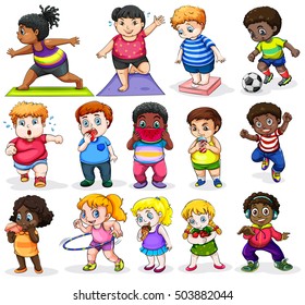 Fat people doing different activities illustration