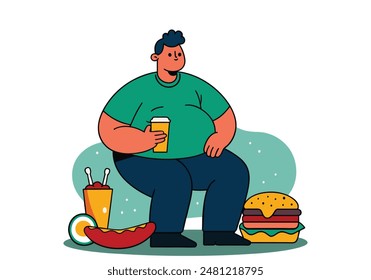 Fat people are happy to eat food. Hand drawn style vector design illustrations.
