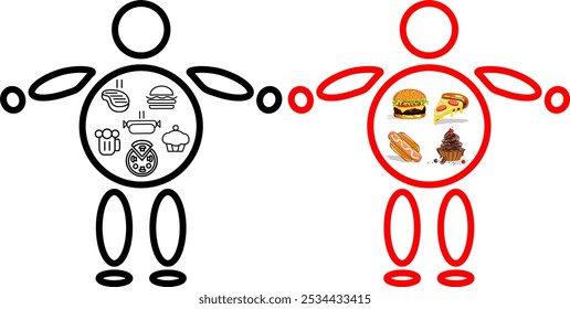 Fat people are happy to eat food. Hand drawn style vector design illustrations.