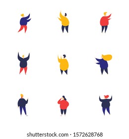 Fat people set. Flat style vector illustration.