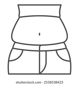 Fat person body abdomen thin line icon, human overweight concept. Vector graphics. Man figure with big stomach sign on white background, outline style icon for mobile or web design