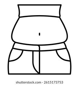 Fat person body abdomen thin line icon, human overweight concept. Vector graphics. Man figure with big stomach sign on white background, style mobile or design