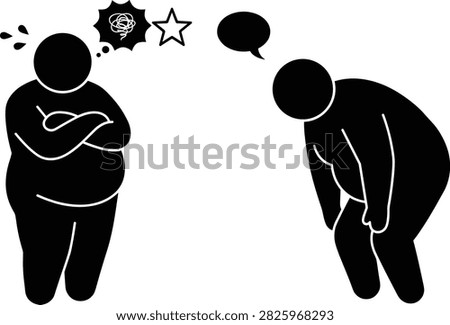 fat person conflict argument silhouette vector icon isolated