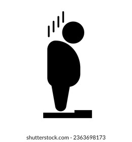 Fat person disappointed after weighing himself on the scale. Vector.