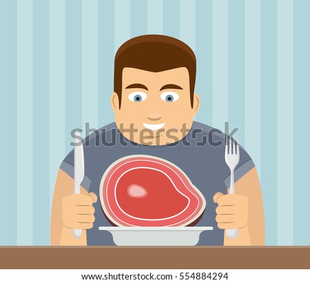 fat person eating meat flat design vector art