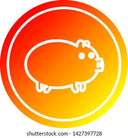 icono circular de cerdo gordo con acabado degradado cálido