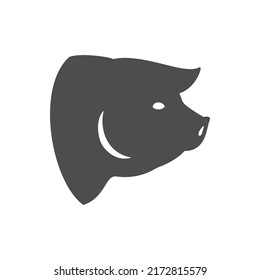 Fat pig head with ears side view livestock butchery market monochrome vintage icon vector illustration. Piglet muzzle organic fresh pork meat store minimalist emblem farm animal piggy mascot