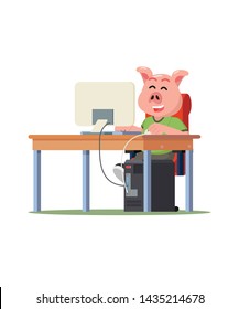 Fat Pig Nerd Playing Pc Games isolated white
