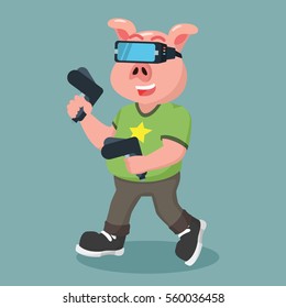 fat pig nerd playing vr games