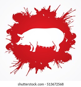 Fat pig standing designed on splash blood background graphic vector.