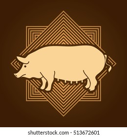 Fat pig standing designed on line square background graphic vector.