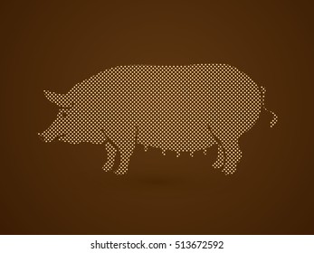 Fat pig standing designed using dots pixels graphic vector.