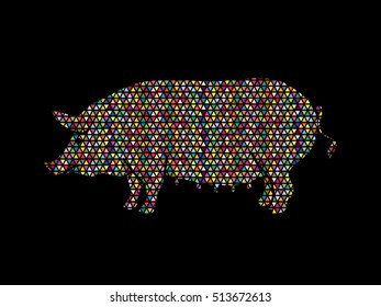 Fat pig standing designed using colorful mosaic pattern graphic vector.
