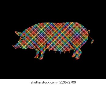 Fat pig standing designed using colorful pixels graphic vector.