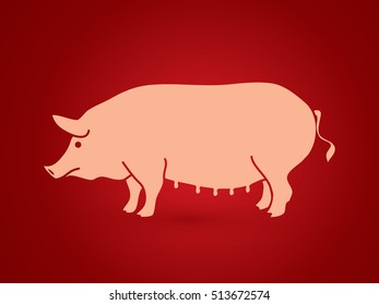 Fat pig standing graphic vector.