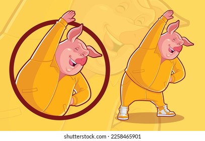 Fat Pig Working Out in Yellow Tracksuit