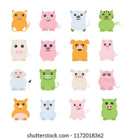 
Fat pigs vector icons
