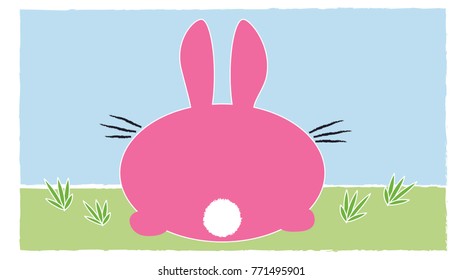 Fat pink Easter bunny cartoon.