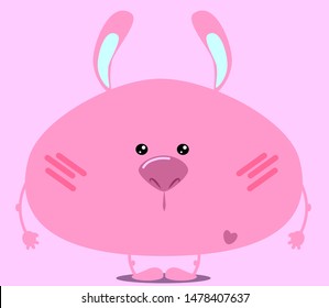 Fat pink rabbit with love. Vector illustration for greeting cards, posters, prints on t-shirts.