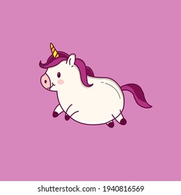 fat pink unicorns horse, animal funny vector illustration