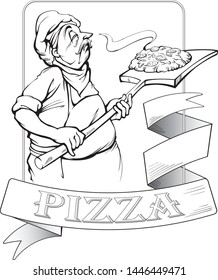 fat pizza chef with hot pizza