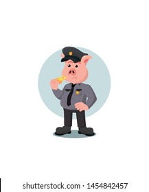 Fat Police Officer Eating Pizza Isolated White