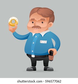 Fat policeman security guard donut Icon retro cartoon symbol template vector illustration