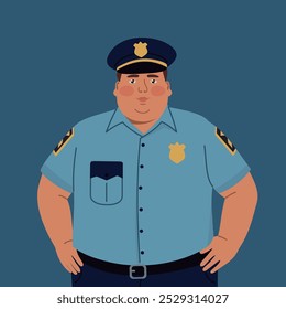 Policial gordo de uniforme. Ilustração vetorial