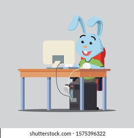 Fat Rabbit Nerd jugando juegos de PC Ilustración vectorial