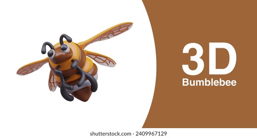 Fat realistic bumblebee flying for honey. Insect pollinator. Bumble bee with empty legs, bottom view. Illustration for children games, books, web resources