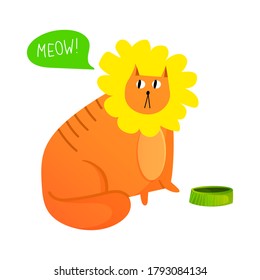 Fat red cat in cartoon style isolated on white. Funny animal character vector illustration.