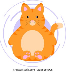 A fat red striped cat sits and looks straight ahead. Cute pets. A plush cat with a long tail. Long beads, pink paw pads, small black eyes and pink nose