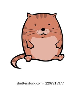 Fat Red Tabby Cat. Fed Up Pet. Funny Character. Cartoon Vector Illustration Isolated On White Background. Hand Drawn Sketch