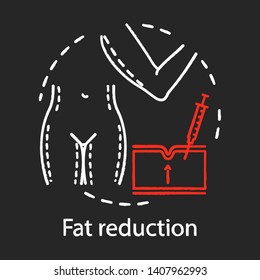 Fat reduction chalk icon. Non-surgical operation. Weight loss. Fat removal treatment. Plastic surgery center service. Medical instruments. Isolated vector chalkboard illustration