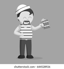 fat sailor with beer black and white style