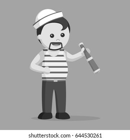 fat sailor holding mono scope black and white style