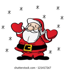 Fat Santa Claus clip art drawing over white
