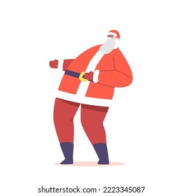 Fat Santa Claus Dancing and Laughing, Christmas Character in Red Traditional Costume Performing Modern Dance at Party or Xmas Celebration Isolated on White Background. Cartoon Vector Illustration